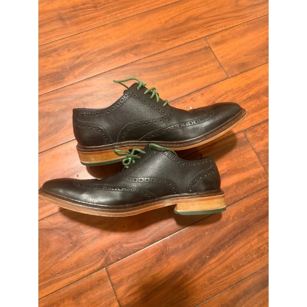 Cole Haan Mens Black Leather Wingtip Oxford Dress Shoes Green Laces  9.5 M